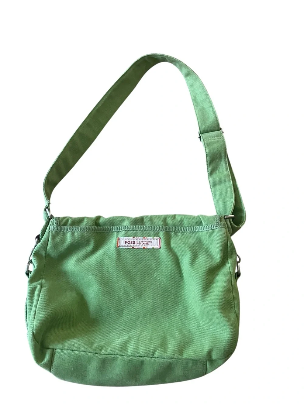 Fossil Green Canvas Crossbody Messenger Bag
